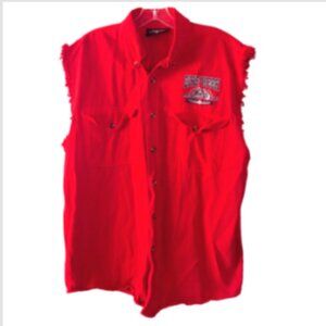 Men Sleeveless Denim Shirt Size Med Red Myrtle Beach SC 2006